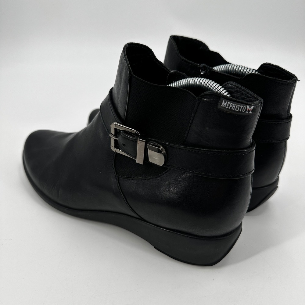 Mephisto Stefania Womens Black Leather Buckle Strap Wedge Ankle Boots Size US 10 - Picture 3 of 11